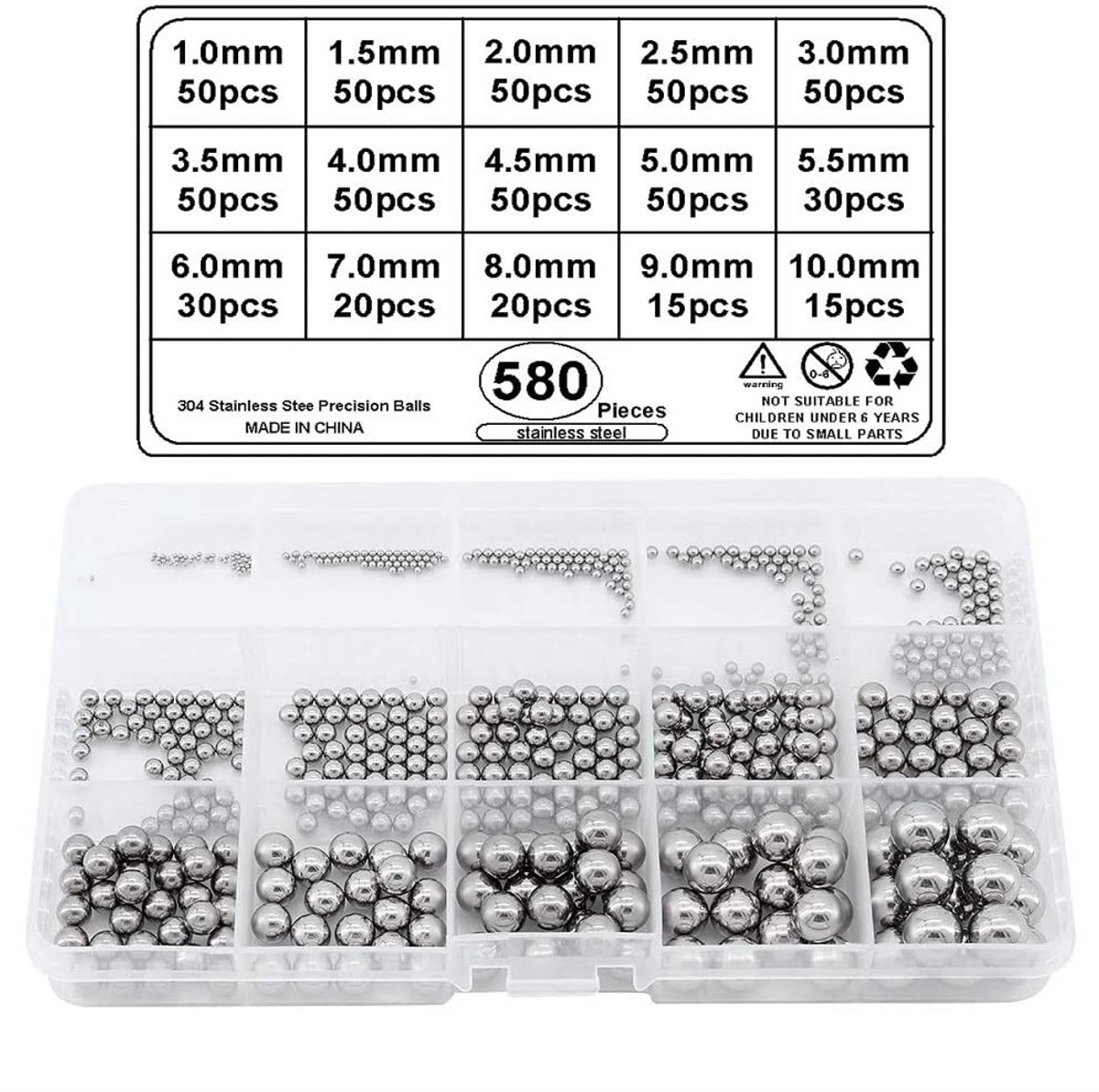 Solidchoice - Set van 580 Roestvrijstalen Stalen Ballen van 1-10mm