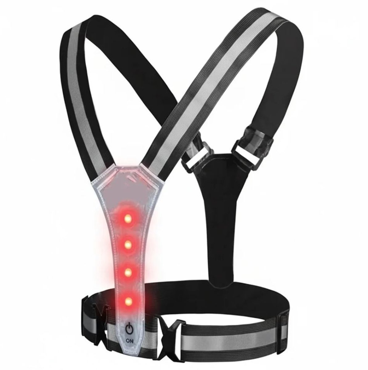 Hardloopvest - Hardloop verlichting - LED - Hardloop harnas met licht - Veiligheidsvest - Fiets/hardloop/wandel vest - Grijs - Met rode verlichting - One size - Verstelbaar - Jonyx