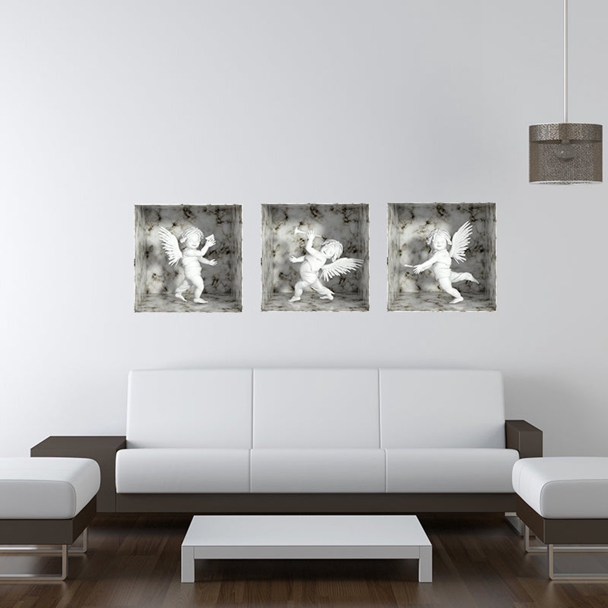 Ambiance Sticker Sticker met 3D-effect en 3 marmeren engeltjes, 40 x 120 cm Multi color