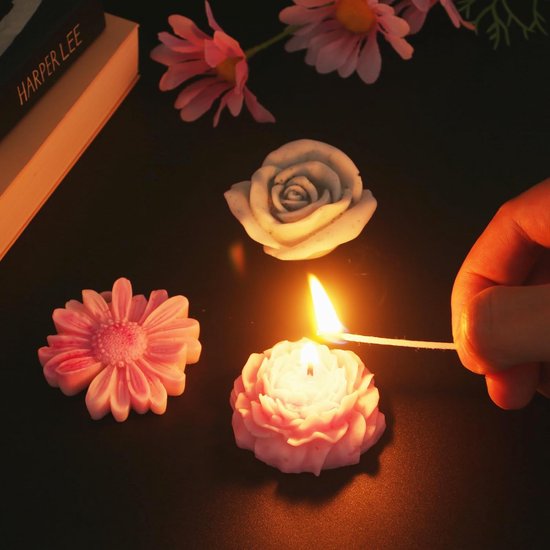 3 stuks siliconen kaarsvormen bloemen, pioenroos, roos, madeliefje kaarsvorm, siliconen vorm kaarsen bloemen voor DIY productie kaarsen zeep gips hars handwerk — afbeelding 5