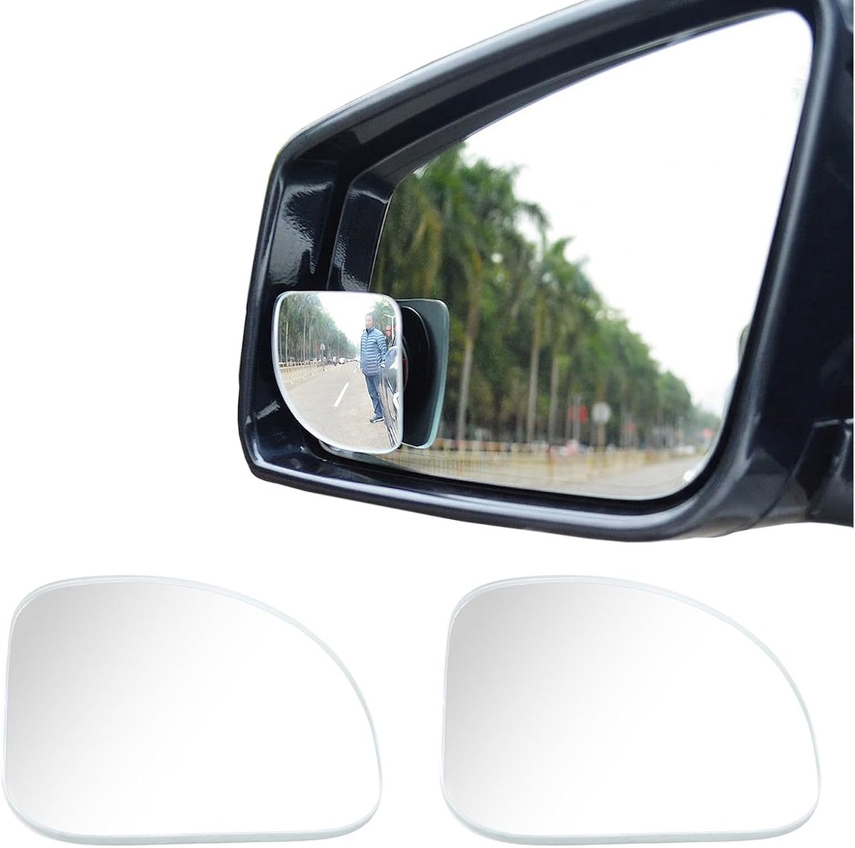 Gebogen dode hoekspiegels voor auto's, vrachtwagens, SUV's, 2 stuks | Universal Trainer Achteruitkijkspiegel, HD convex, 360° verstelbaar, zelfklevend, groothoekspiegel, frameloos en waterdicht