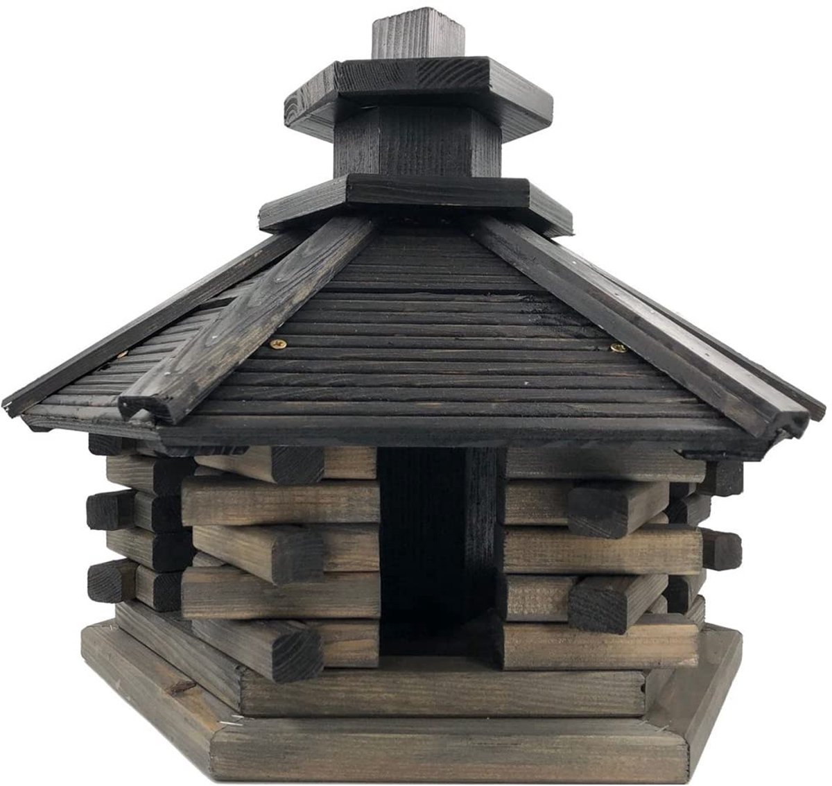 Vogelvoederhuisje - Voedersilo voor Tuinvogels - Grijs Hout 35 x 40 x 48 cm