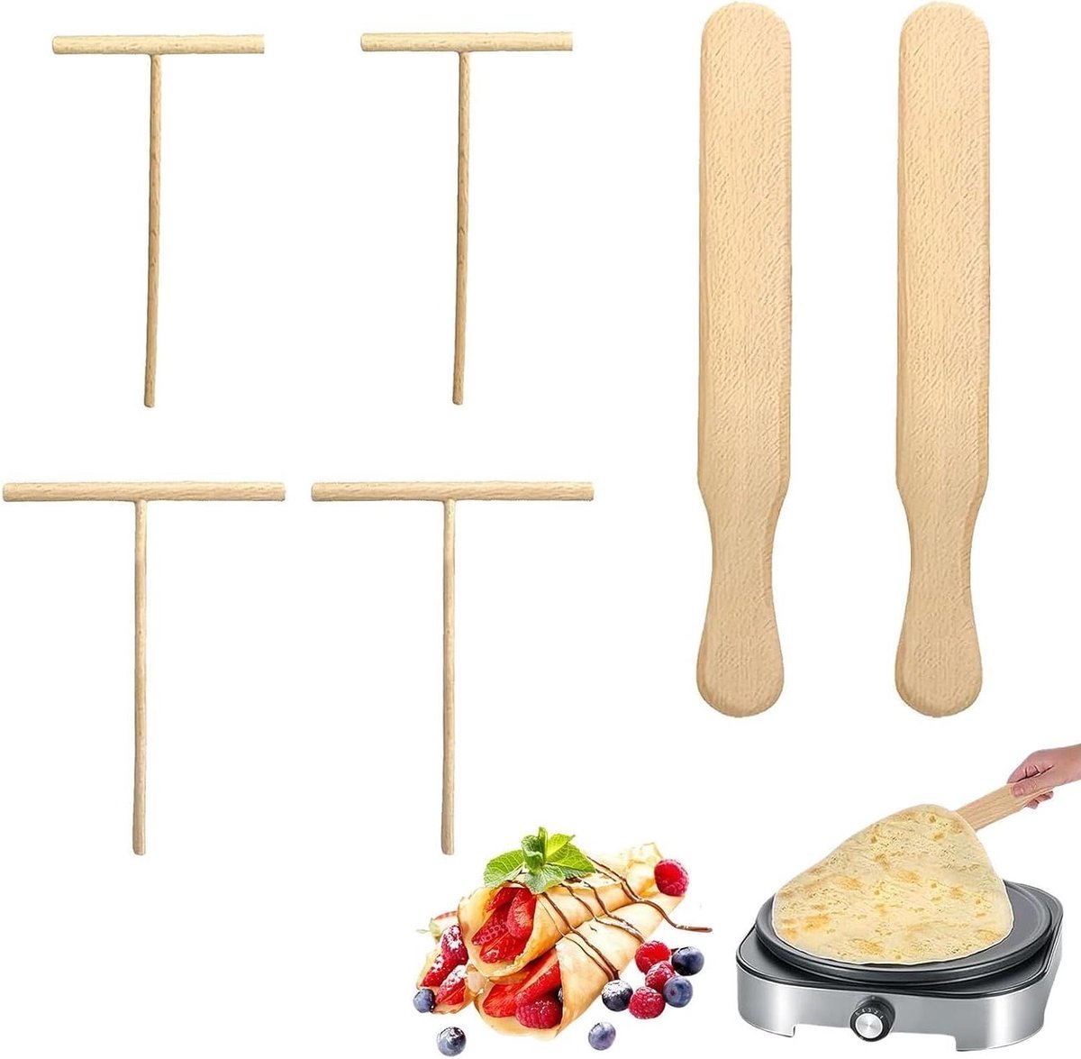 Crepes verdeler set - Pannenkoek gereedschap - Crêpes bakken - Gelijkmatige verdeling - 6 stuks - Beige