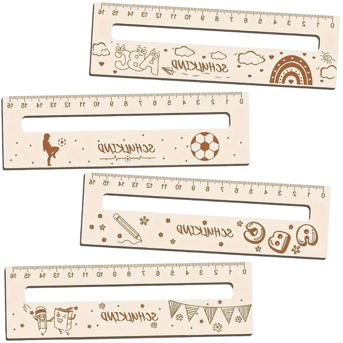 Leesliniaal Houten Set - Leesband Dyslexie - Leesvaardigheid Verbeteren - Transparant Volgvenster - 18 x 5 x 1.5 cm