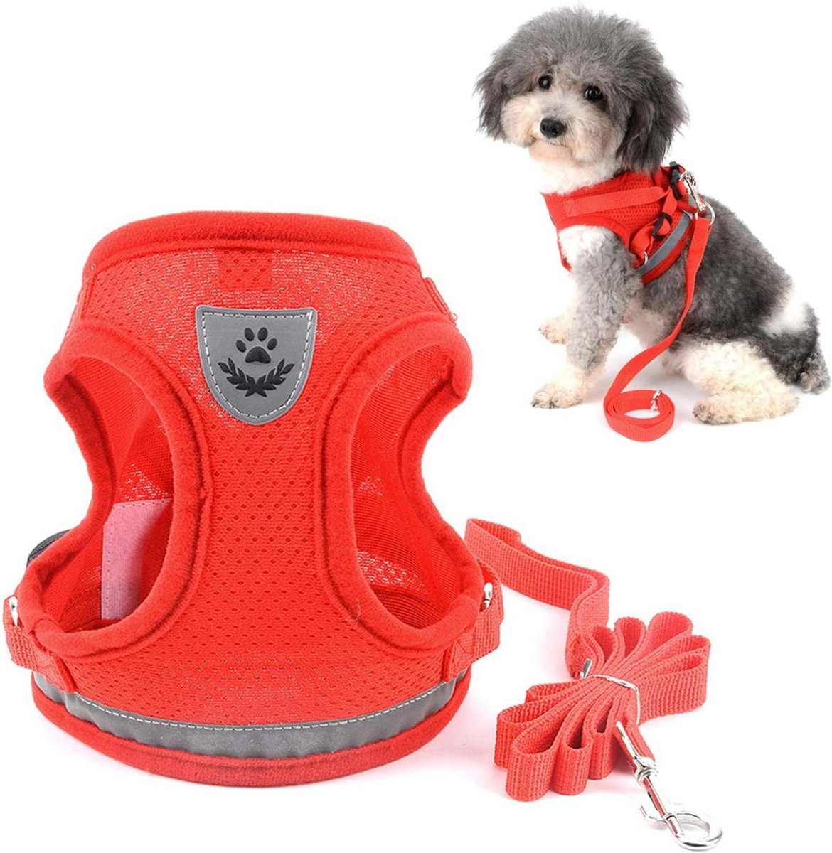Huisdier Harnas Set - Honden Tuigje - Veilig Wandelen - Reflecterende Streep - XL Borst 52cm - Rood