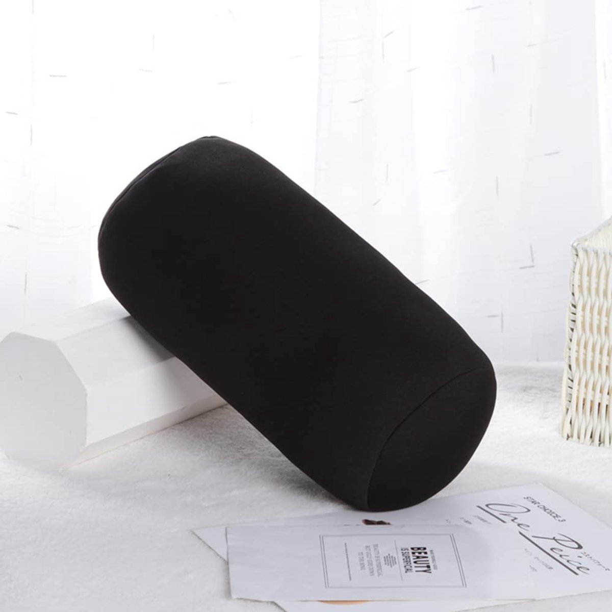 Micro minikussen, microbead-kussen, microbead rugkussen rolkussen, mini-nekkussen voor reizen thuis slaap neksteun comfortabel (zwart)