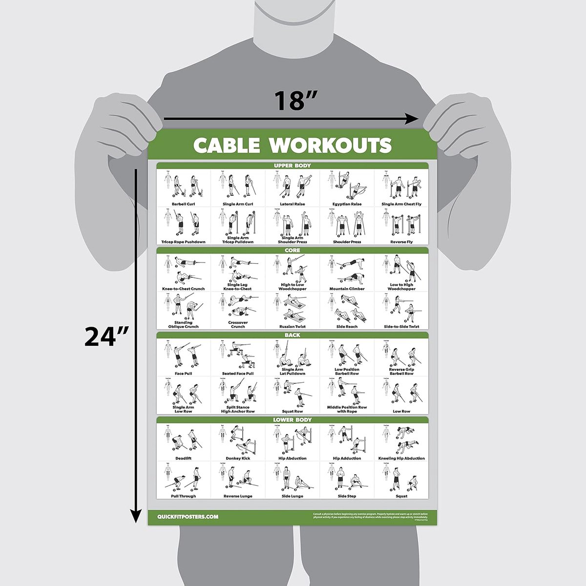 Oefeningen Workout Posters - Trainingsschema's Wandkaarten - Thuis Sporten - Set van 10 - 45x68 cm - Meerdere kleuren thumbnail 4