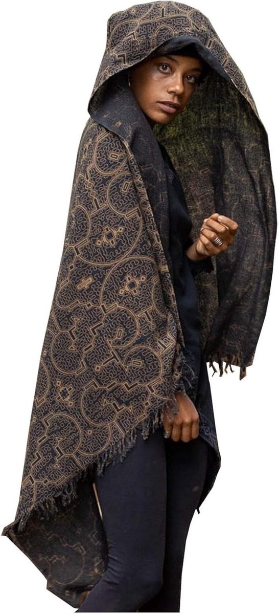Katoenen Sjaal - Sarong Wrap - Festival Ceremonie - Heilige Geometrie Patroon - 167 x 112 cm - Zwart Goud