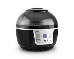 Klarstein VitAir heteluchtfriteuse, 1400 watt, vetvrij frituren + bakken + grillen + roosteren, halogeen-infrarood-verwarmingselement, automatisch, antiaanbaklaag, zwart