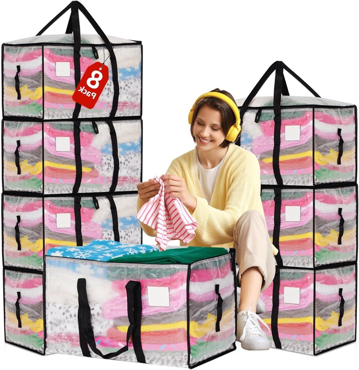 Verhuis Tassen - Opbergzakken - Spullen Opslaan - Heavy Duty Ontwerp - 93 Liter - Transparant