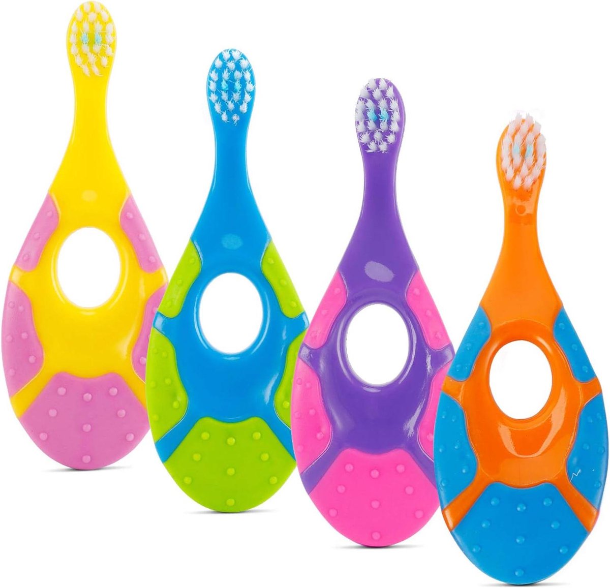 Babytandenborstel Set - Peuterborstel Mondverzorging - Eerste Tanden Poetsen - Veilig Slikken Voorkomen - 4 Stuks - Diverse Kleuren