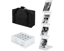 Brochure Display Stand - Magazine Rack - Documenten Presenteren - Opvouwbaar Met Tas - 4 etages - Zwart