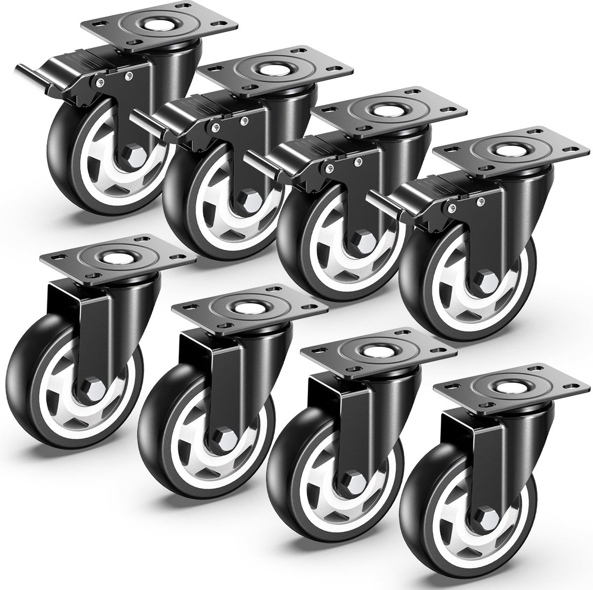 100 mm zware wielen tot 1200 kg - set van 8 meubelwielen met remmen - transportwielen - wielen voor meubels - zwenkwielen voor binnen en buiten