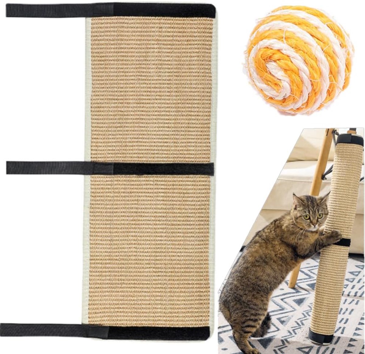 1 stuks Tafelpoot Cat Scratcher Sisal Krabmat Beschermer voor Meubels Benen Scratch Pad Bescherming met Wrap Around Bandjes 63cm*25cm+1 Sisalbal