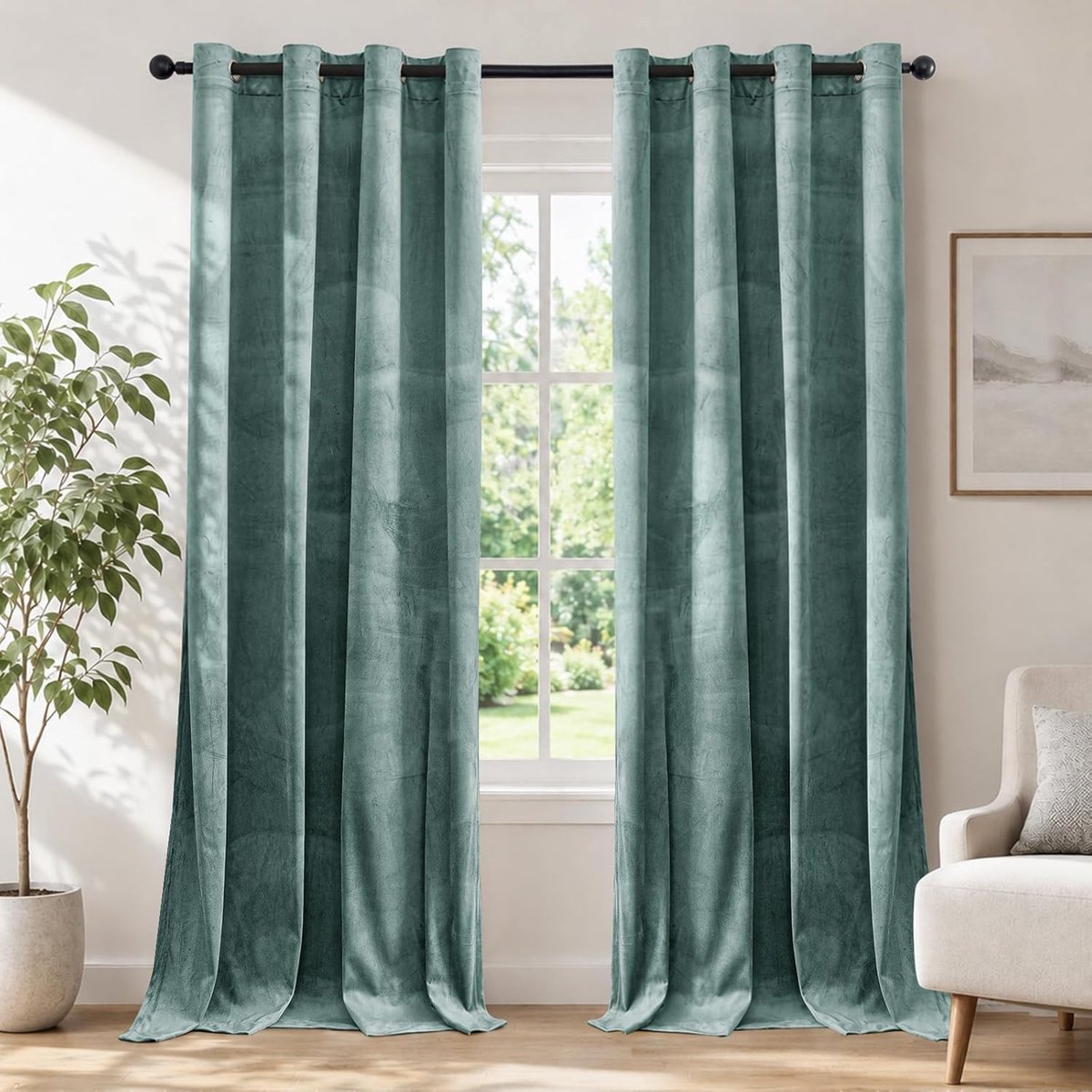 Fluwelen Gordijnen Kant En Klaar Set Van 2, 140x145cm, Gordijnen Verduisterend Met Ringen, Thermische Gordijn, Verduisteringsgordijn, Thermogordijnen Voor Slaapkamer Woonkamer, Lichtgroen