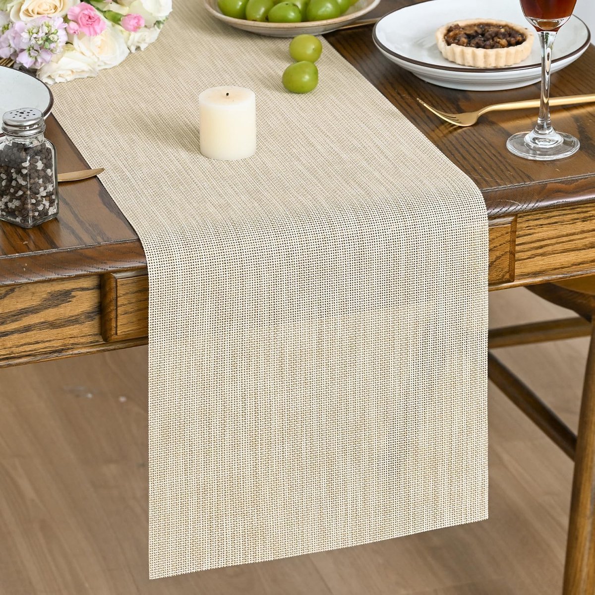 Mode Tafelloper van pvc, beige, 30 x 153 cm, wasbaar, vlekbestendig, keuken, eettafel, decoratie voor thuis, feest, decoratie
