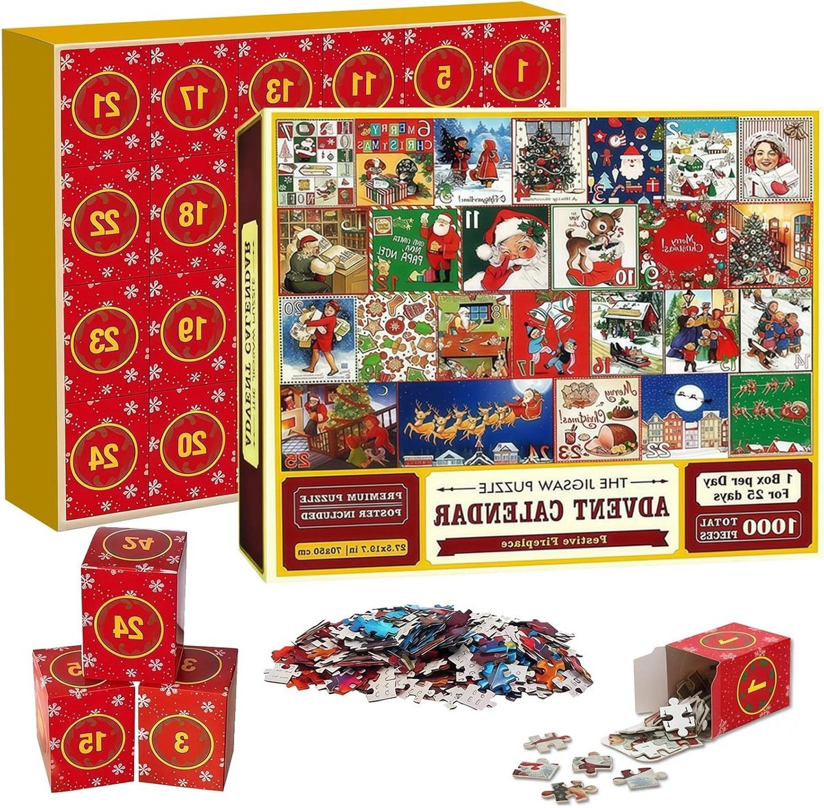 Kerstpuzzel 1000 Stukjes - Winterpuzzel Thema - Familie Activiteit - 25 Verschillende Motieven - 68 x 48 cm - Multicolor