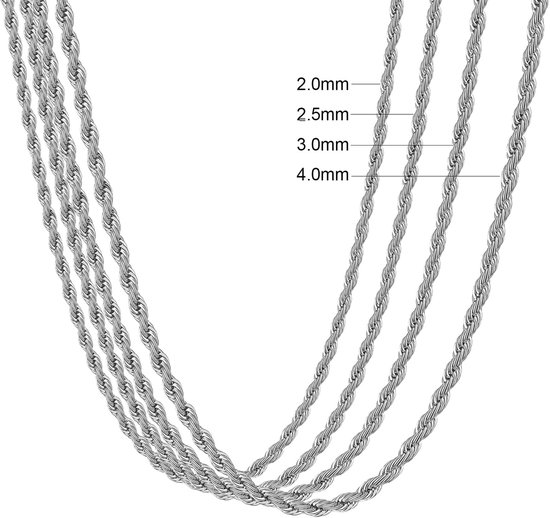 Koordketting voor heren, zilver/goud/zwart, roestvrij staal, gedraaide ketting, breedte 2 / 2,5 / 3 / 4 mm, lengte 45 - 60 cm — afbeelding 5