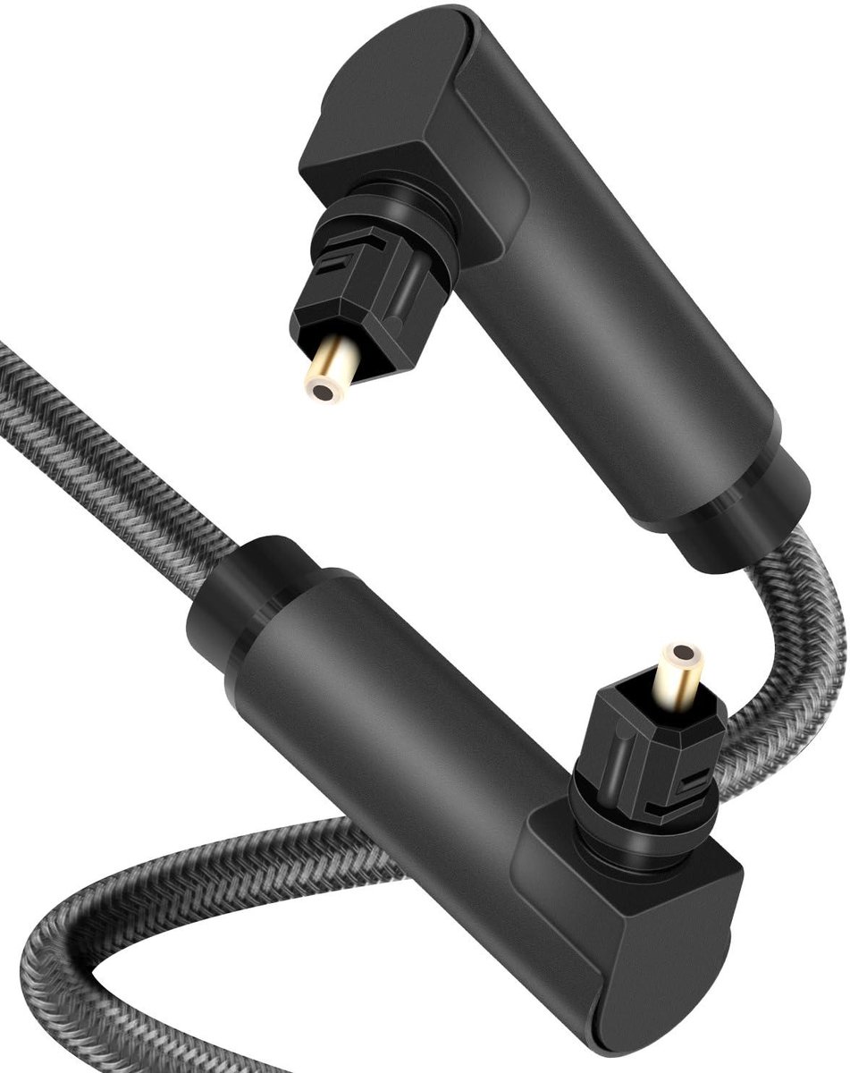 Optische Audiokabel - Digitale Glasvezel - Hifi Geluid - Haakse Hoek - 1 Meter - Grijs
