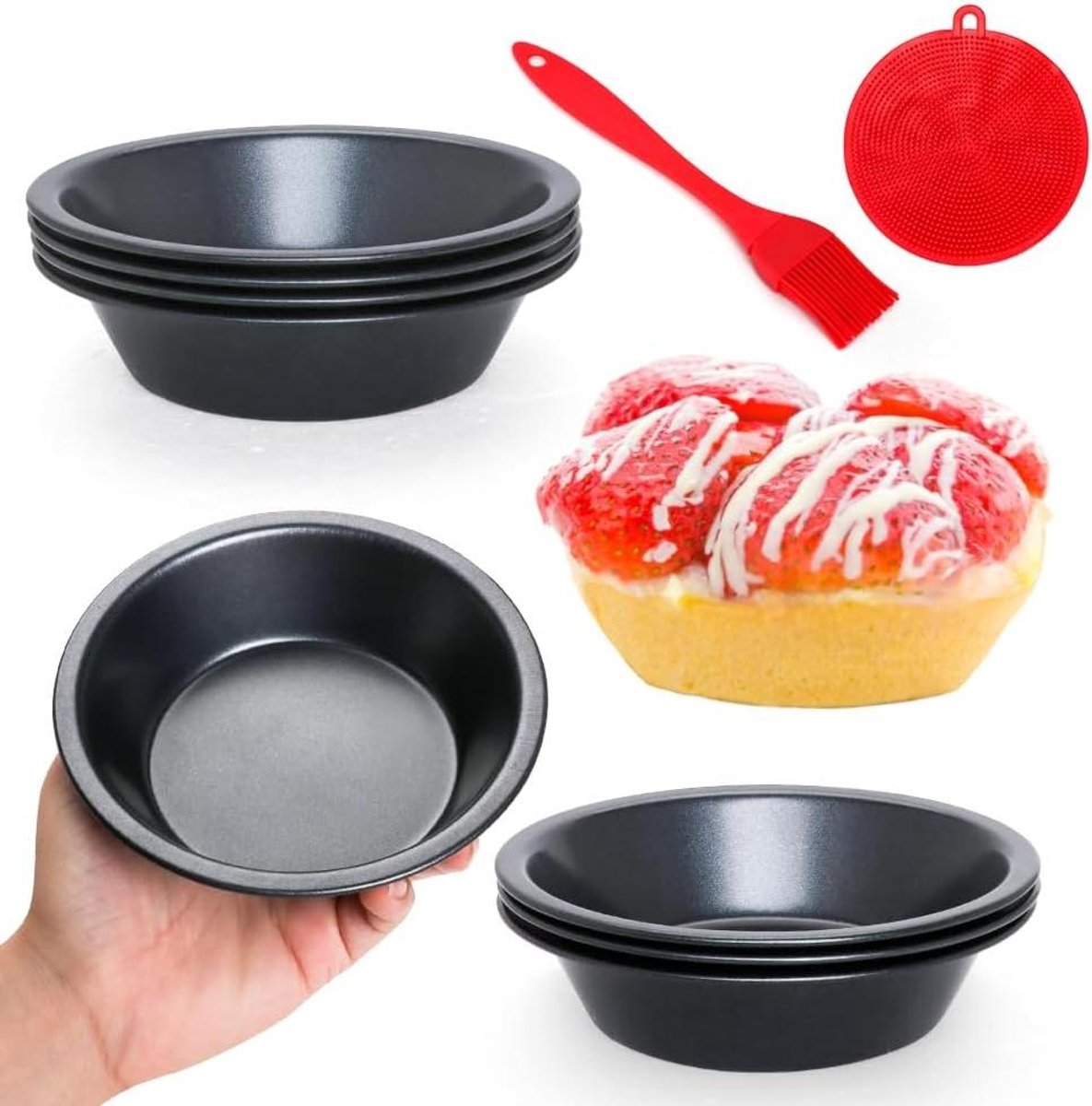 Mini Taartvormen - Quiche Bakvormen - Zelf Bakken - Anti-aanbaklaag - 8 Stuks - Grijs