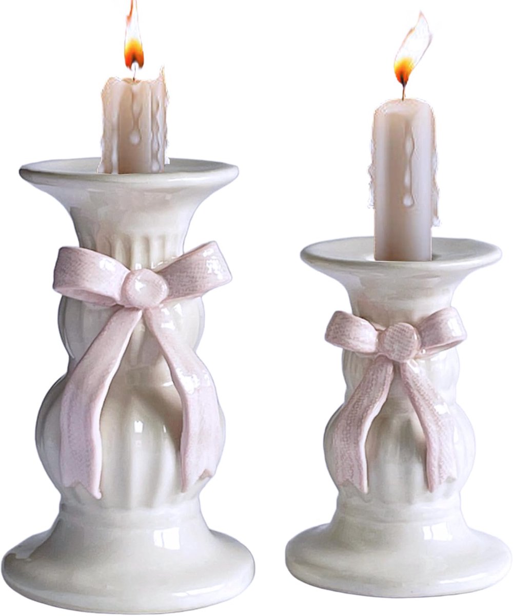 2 stks Keramische Taper Kaars Houder - Decoratieve Hoge Kaars Stand Kandelaar Houder voor Bruiloft Eettafel Party Decoratie 5.9 inch