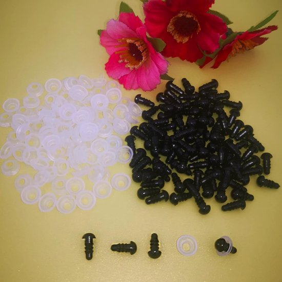 Ogen met sluitringen, 6 mm, zwart, kunststof, speelgoedogen voor poppenmaken, speelgoed, accessoires, doe-het-zelf — afbeelding 3