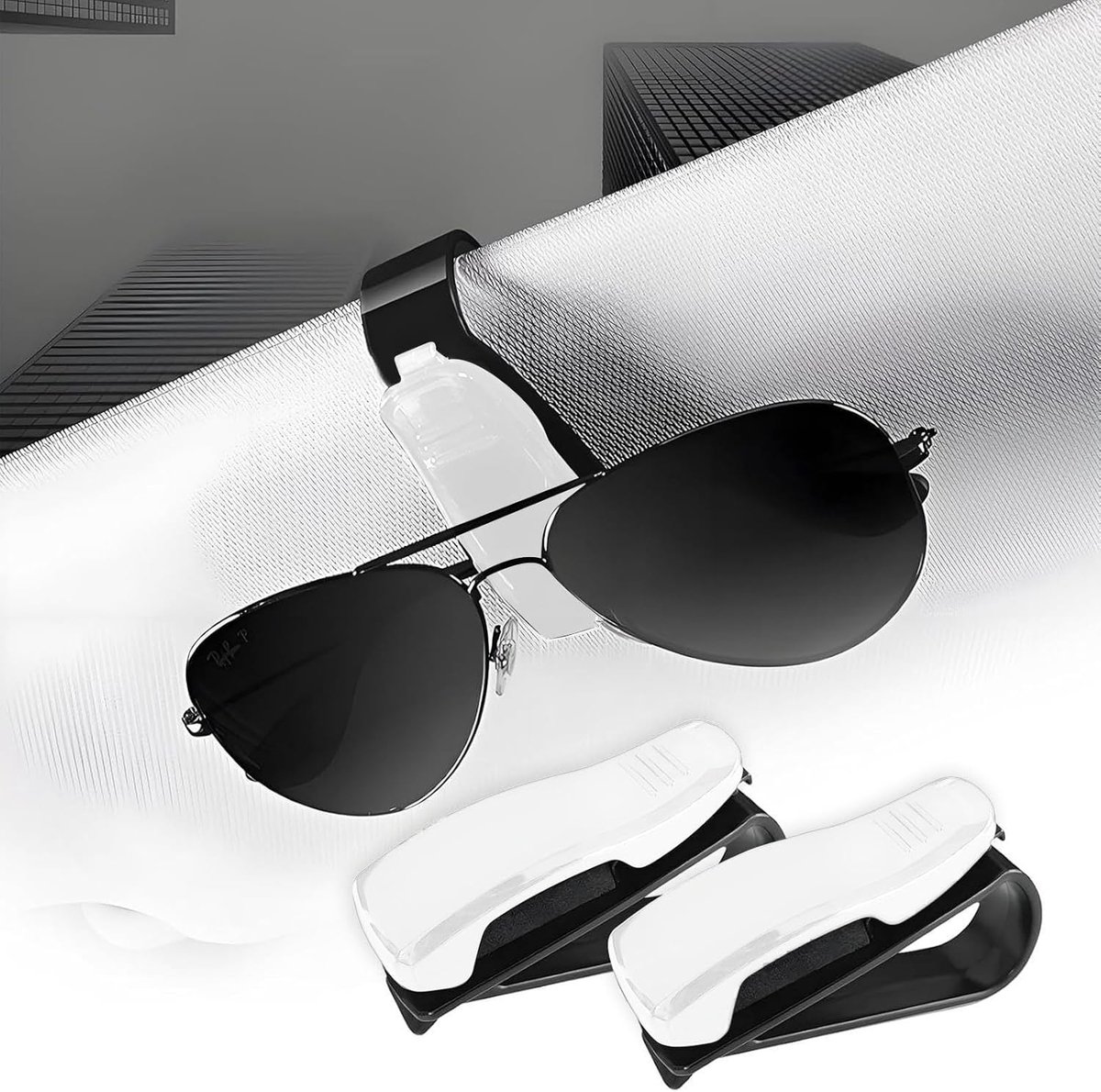 2 stuks zonnebrilhouder voor auto, mini-autozonnebrilhouder, multifunctionele autobrilhouder voor auto-interieur vizier, universele autozonnebrilhouder, clip voor alle voertuigen (wit)