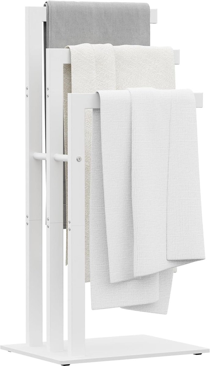 Handdoekenrek, vrijstaand, staand, roestvrij staal, met 3 stangen, stalen buizen, kledingrek voor badhanddoeken, kleding, 40 x 30 x 80 cm, wit