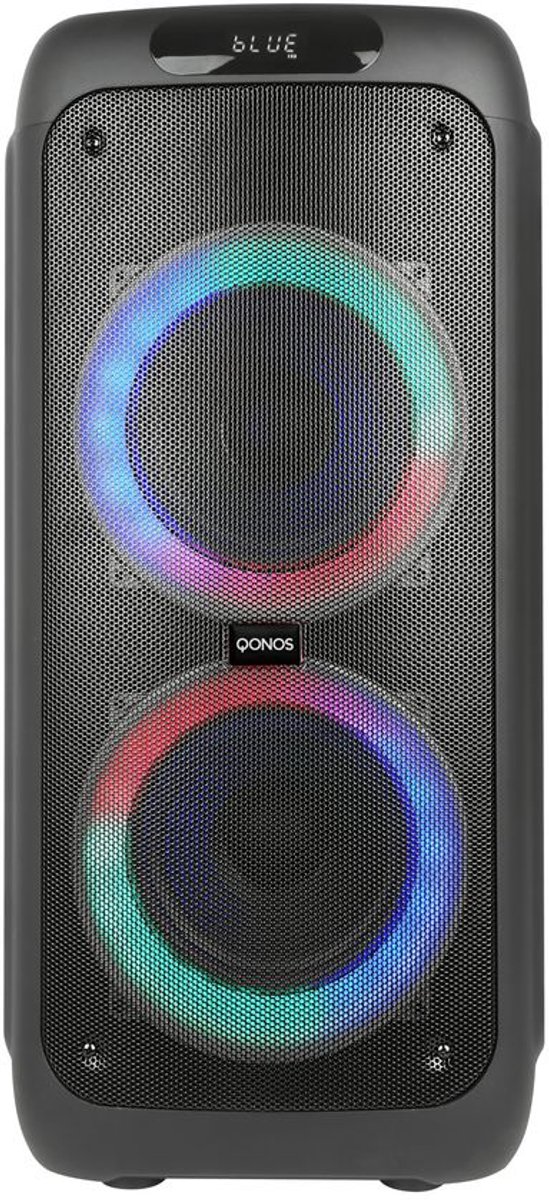 Qonos Bluetooth Speaker Partybox - Draadloos - 1 Microfoon - LED Verlichting - Karaoke - Radio - 120W - Zwart