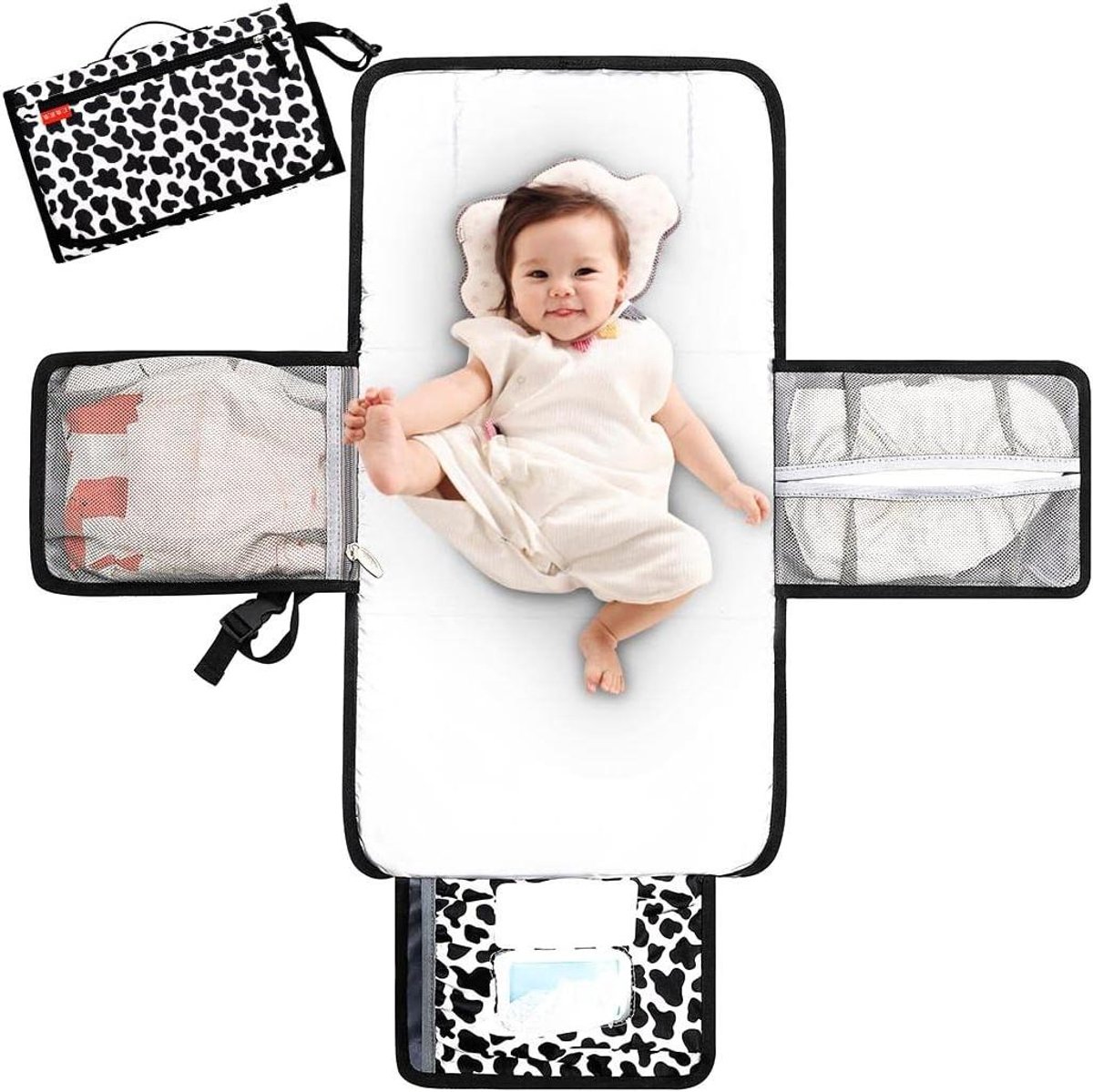 Aankleedmat Baby - Onderweg Mat - Baby Verschoon - Opvouwbaar Ontwerp - 34 cm - Koe