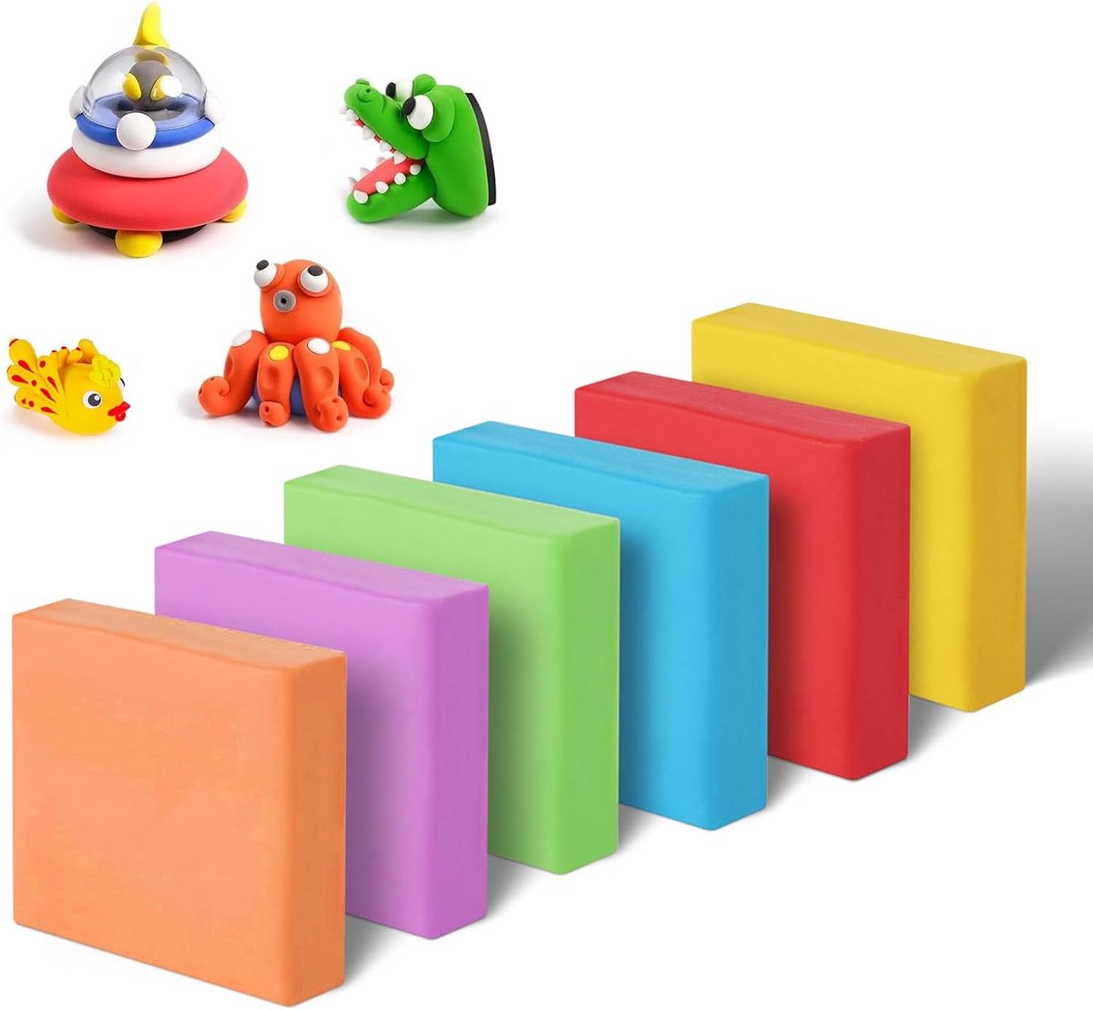 6Stk Herbruikbaar Kunst Kneedbare Eraser, Geen Residu Stofvrij Tekenen Kneedbare Gum, Kleurrijke Gekneed Gum met Doorzichtig Etui, Zachte Kneedgum voor Kinderen Schilderen Schoolbenodigdheden