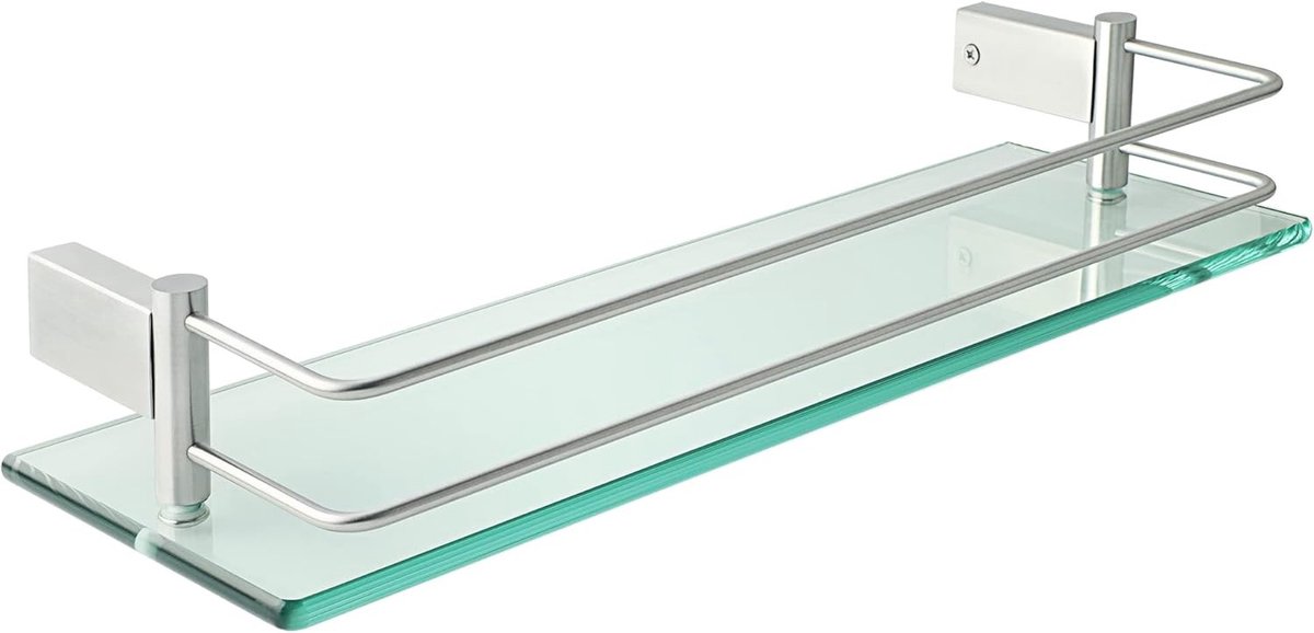 Glazen Wandplank van 40CM voor Badkamer met Railing van RVS, 8MM Dikte, Moderne Floating Shelf