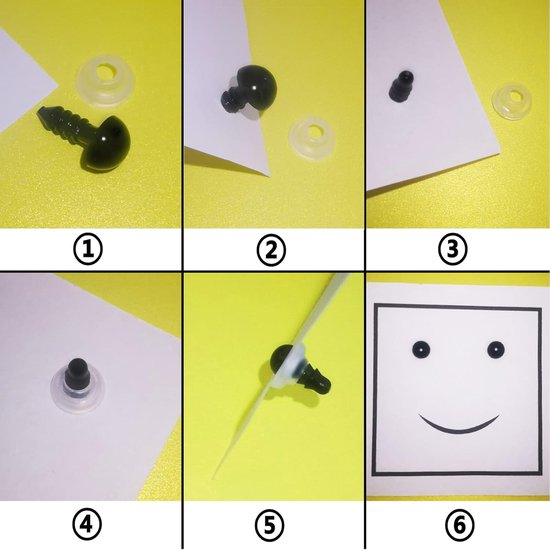 Ogen en veiligheidsneuzen met sluitringen, 6-10 mm, zwart, kunststof, speelgoedogen voor poppenproductie, speelgoed, accessoires, doe-het-zelf — afbeelding 2
