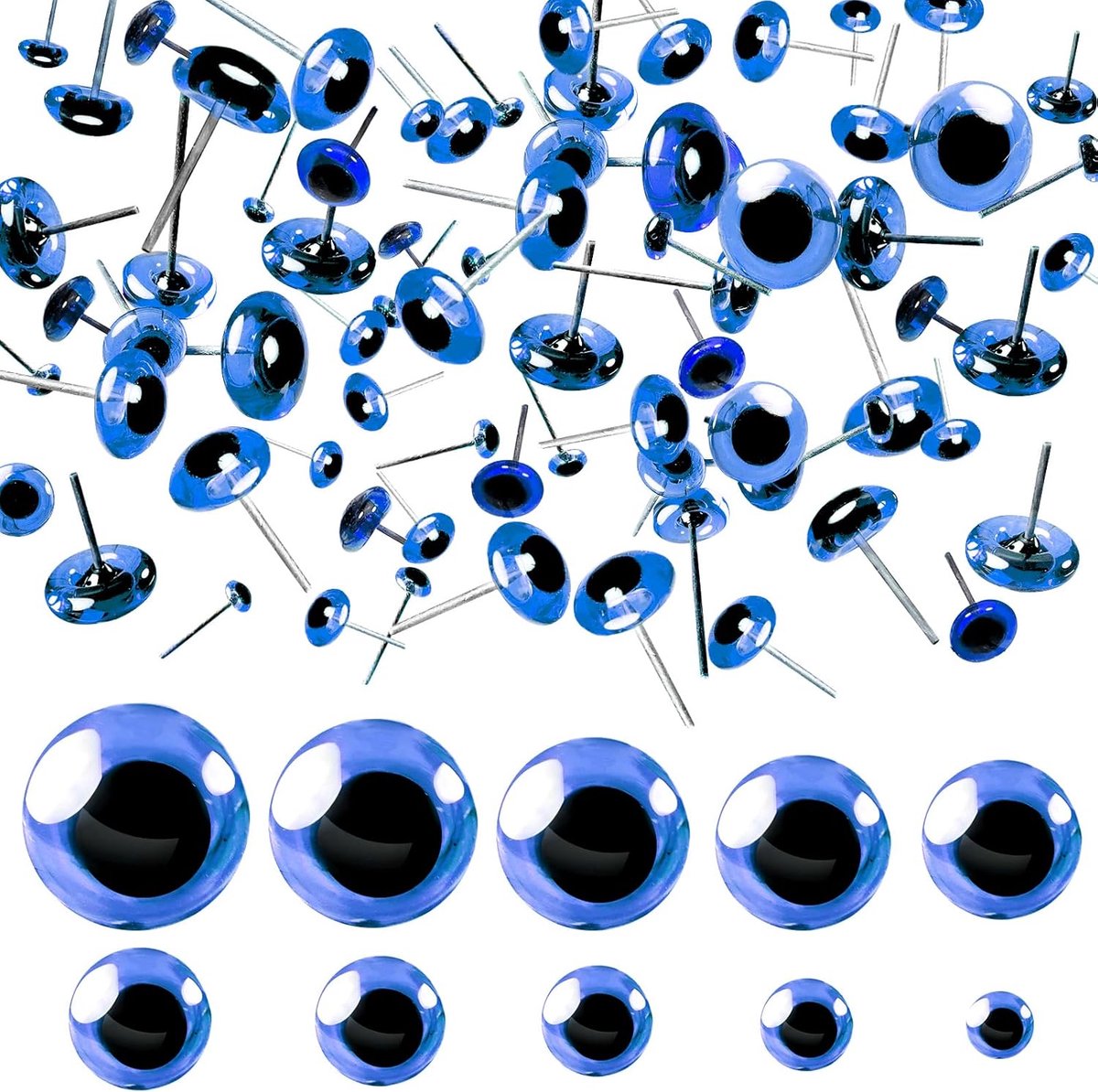 Ogen Veiligheidsogen Blauw Glas Rond 3 tot 12 mm met Pen van Ijzer voor Pluche Handpop doe-het-zelf Knutselen