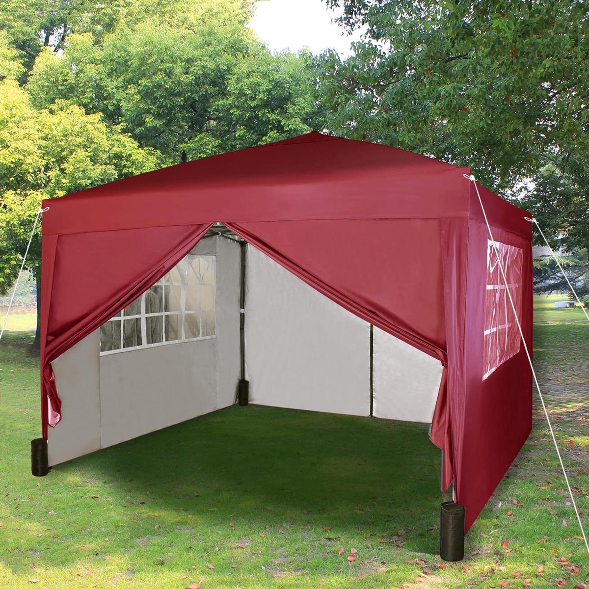 Vouwpaviljoen met zijwanden - Feesttent Overkapping - Feestelijke Bijeenkomsten - Waterdicht Dubbellaags Dak - 3 x 3 m - Rood