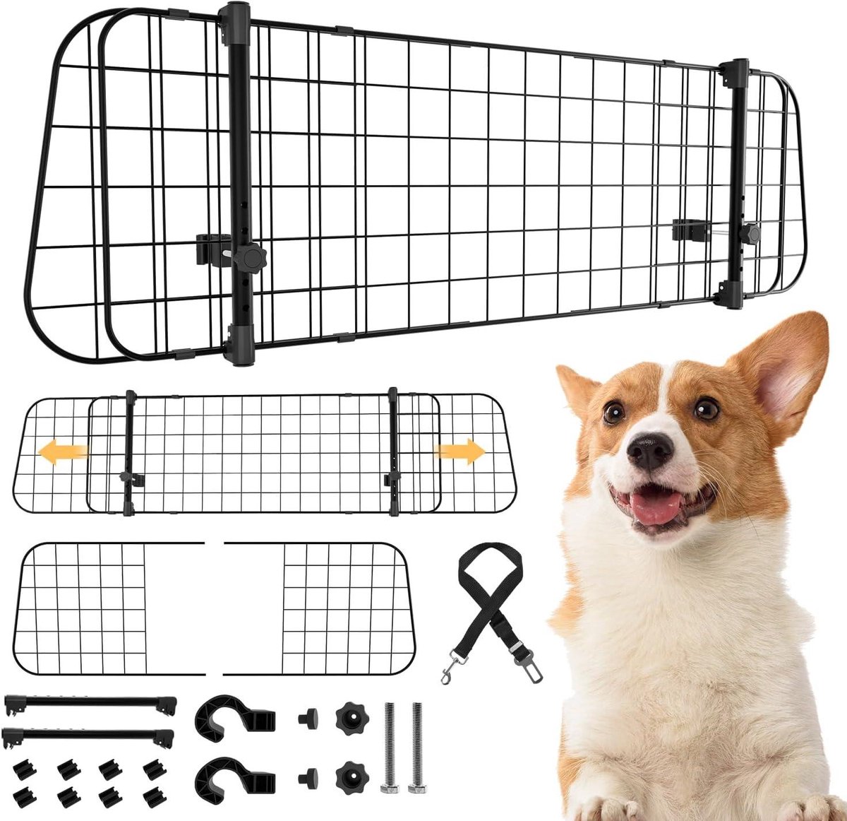 Honden Autobarrière - Hondenhek Auto - Veilig Vervoer - Verstelbare Breedte - 90-145 cm Breed - Zwart