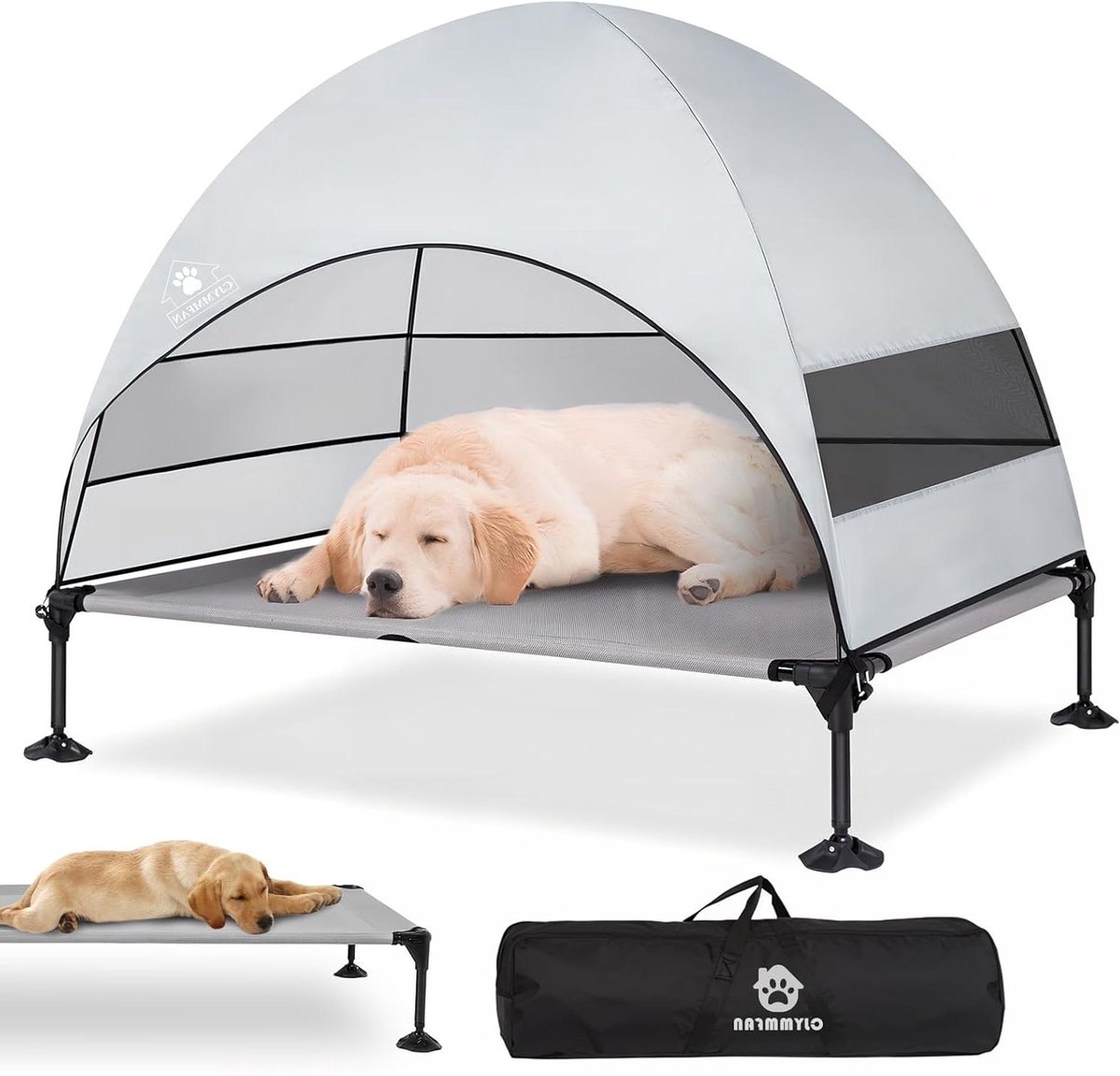 Verhoogd Hondenbed - Hondentent Buiten - Buiten Ontspannen - Verbeterde Luifel - 76 x 107 x 84 cm - Grijs