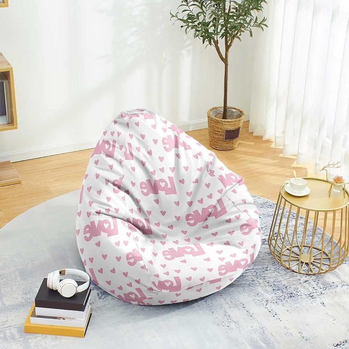 Zitzakhoes - Beanbag stoel Poef hoes - Opbergen en Zitten - Hoge rugleuning ontwerp - 80x90 cm - Wit