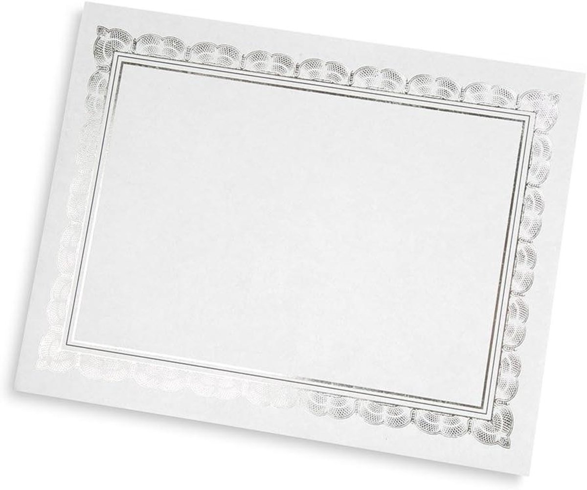 Certificaat Papier - Papier met Folie - Officiële Documenten - Zilverfolie Rand - 15 Vellen - Wit met Zilver