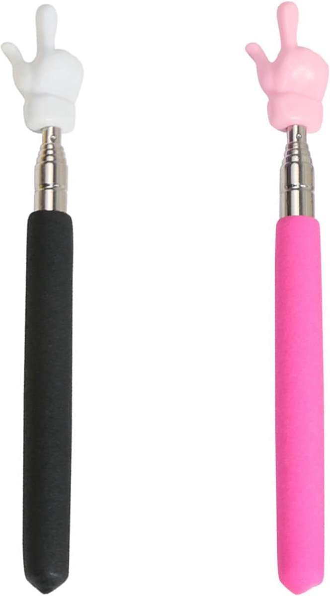 Telescopische Wijsstaaf - Uittrekbare Handwijzer Pointer - Presenteren in Klaslokaal - Vinger Vorm Handvat - 17-55 cm - Zwart en Roze