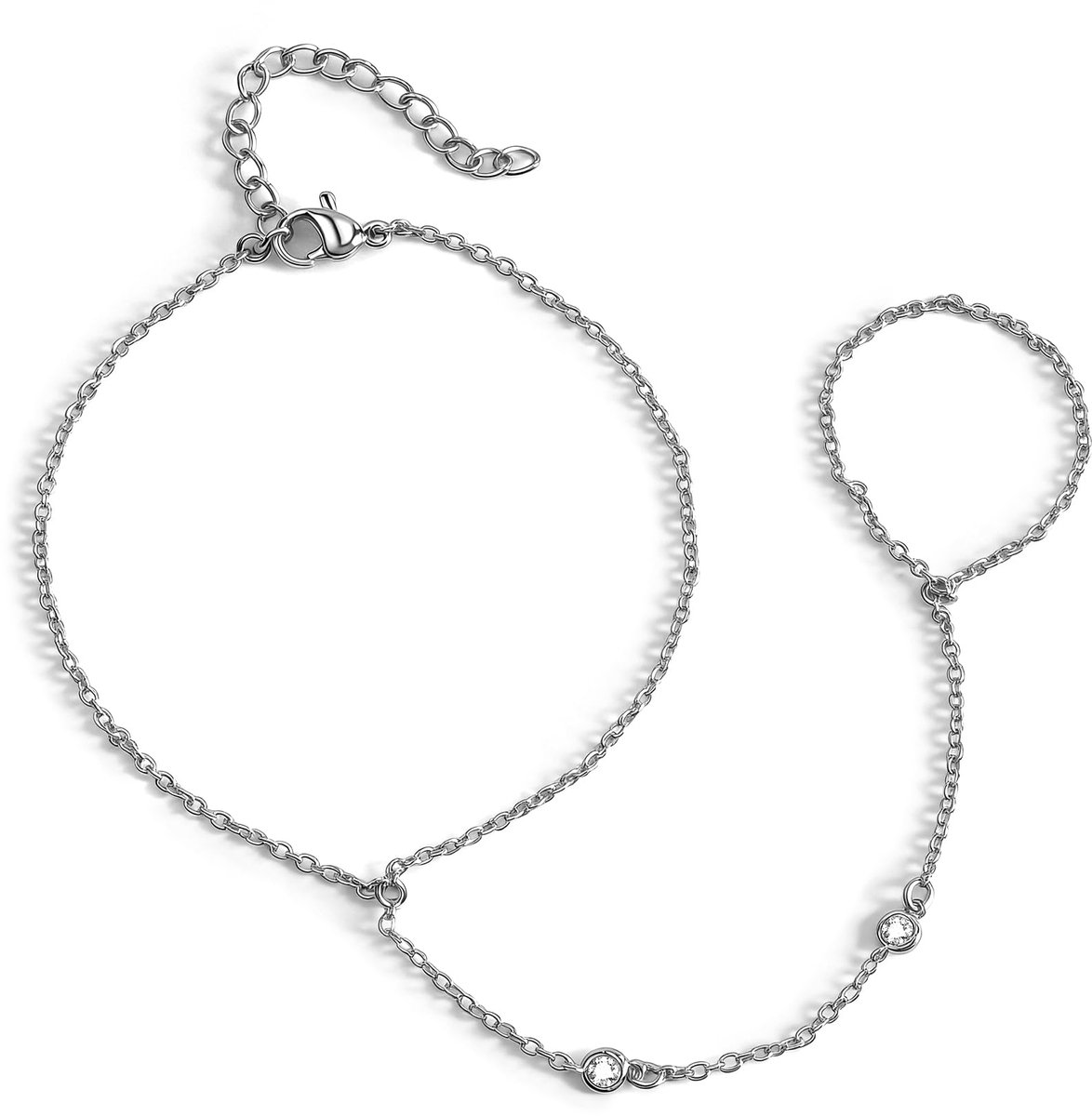 Handketting armband, 14K verguld/witgoud zirkoon parels handketting goud damesarmband met ring verbonden zomer boho geschenken voor vrouwen hand ketting gouden armband vrouwen sieraden