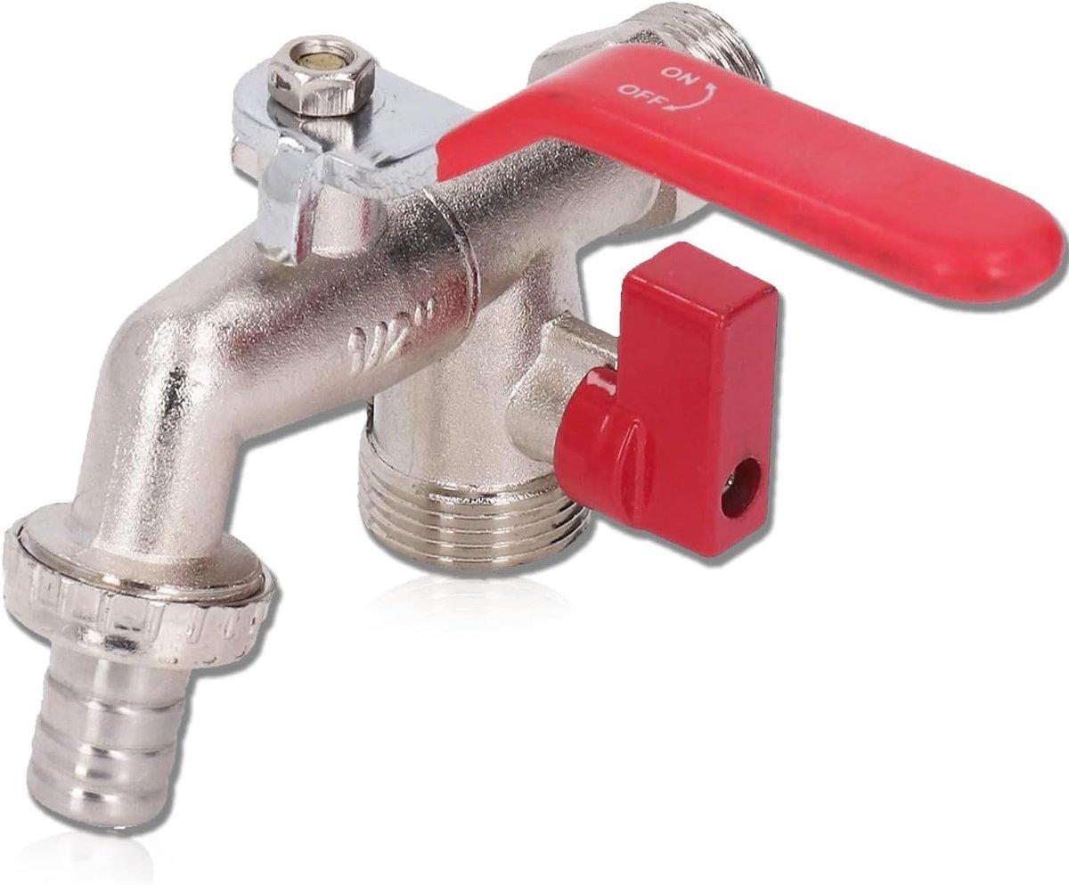 Irrigatieslangkraan, buitenkraan dubbele klep 1/2", 3/4", zware buitentuin- en hoftkraan, 