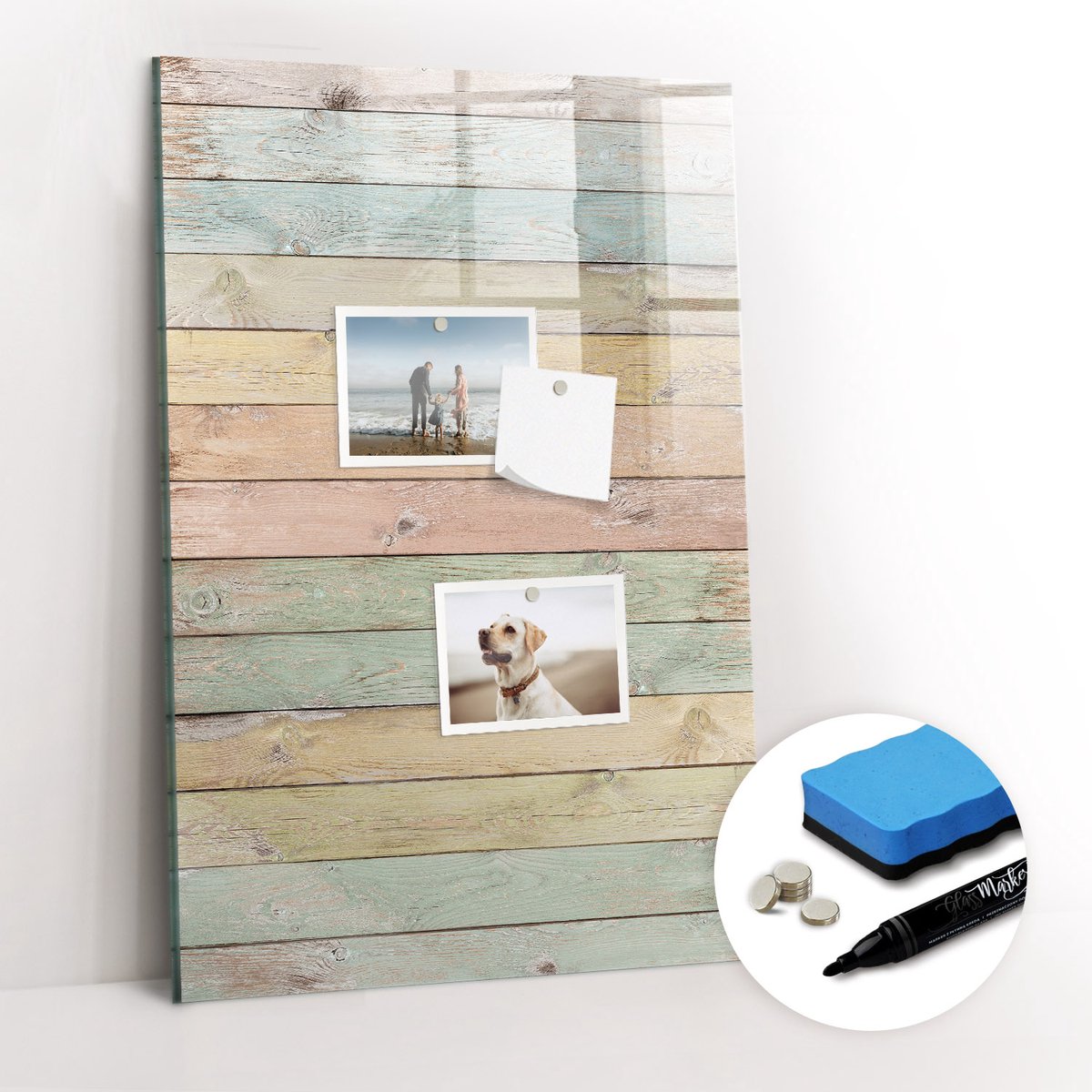Tulup Whitebord - Pastelkleurige terrasplanken - 40 x 60 cm - Veelkleurig Magneetbord Design - Gratis 5 Sterke Magneten + Whiteboard Marker & Wisser - Industrieel Wandbord - Magneetbord Design - Productiviteit Tools