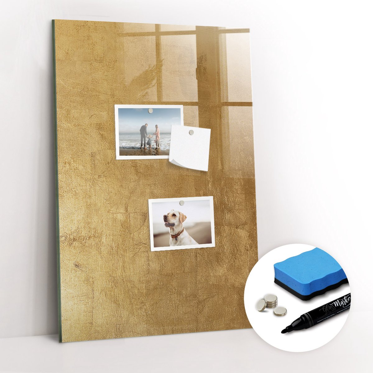 Tulup Whitebord - Decoratief materiaal - 40 x 60 cm - Geel Memobord Glas - Gratis 5 Sterke Magneten + Whiteboard Marker & Wisser - Moderne Wanddecoratie - Memobord Glas - Organiseer Je Bureau