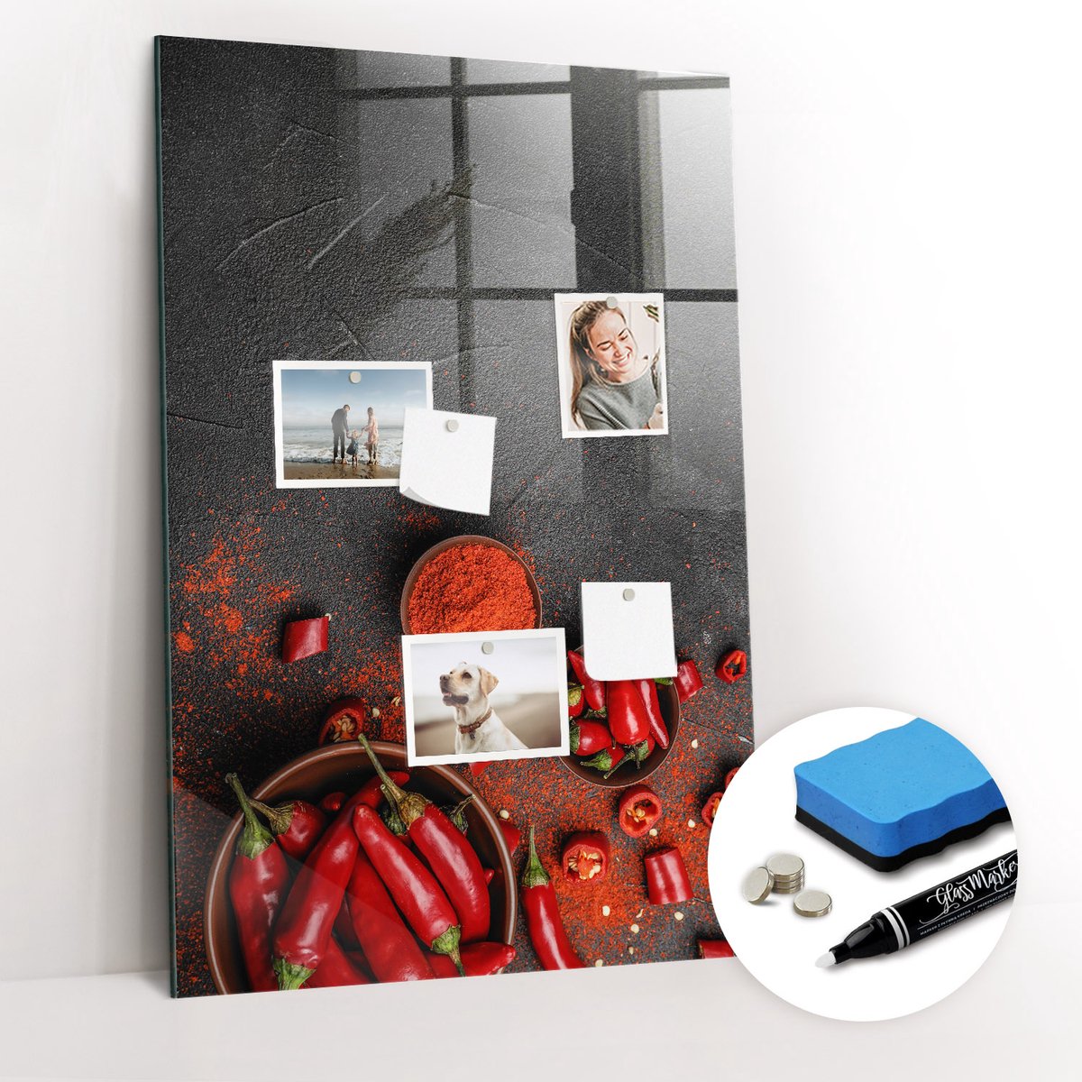 Tulup Whitebord - Gemalen paprika - 60 x 90 cm - Rood Magnetisch Memobord - Gratis 5 Sterke Magneten + Whiteboard Marker & Wisser - Wanddecoratie Kantoor - Memo Bord - Productiviteit Tools