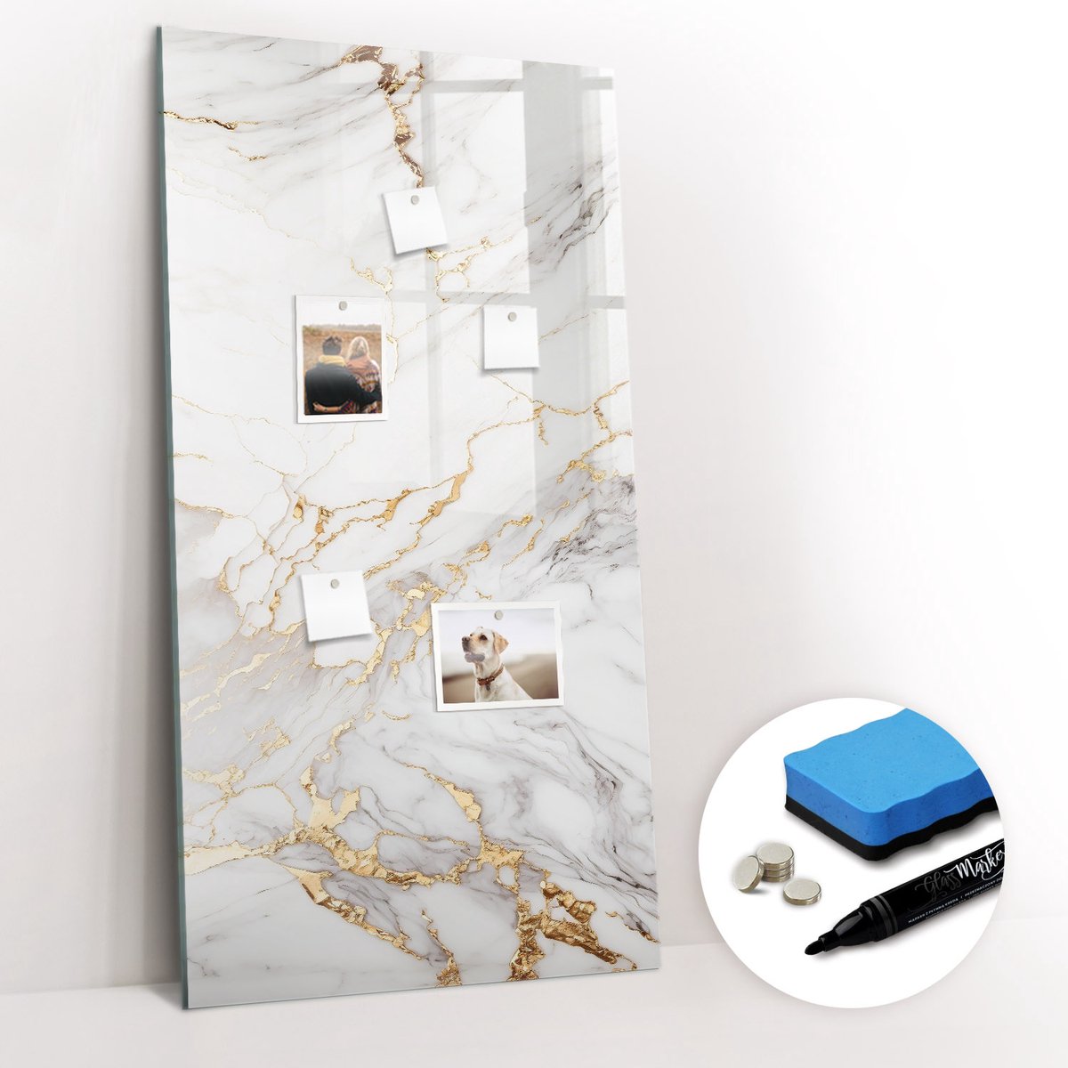 Tulup Whitebord - Decoratief siermarmer - 60 x 120 cm - Wit Memobord Keuken - Gratis 5 Sterke Magneten + Whiteboard Marker & Wisser - Organizer Muur - Magneetbord Rechthoekig - Organiseer Je Bureau