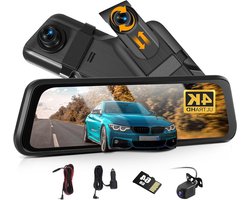 Spiegel Dashcam - Achteruitrijcamera Set - Veiliger Rijden - 9.66 Inch Touchscreen - 4K Voor 1080p Achter - Zwart
