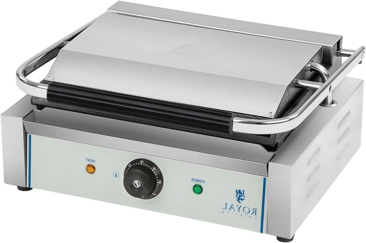 Contact Grill - Contactgrill Ribbel - Professioneel Grillen - Geribbelde Bovenplaat - 42.8 x 33 x 50.5 cm - Zilver
