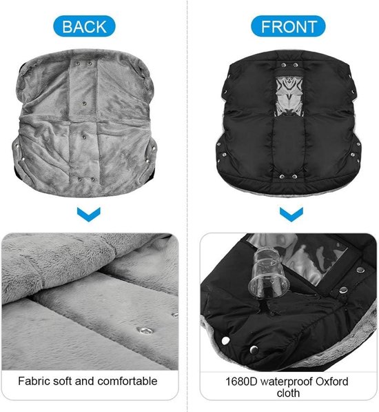 Kinderwagen Handwarmer - Mouw Kinderwagen - Handen Warm Houden - Met Telefoonvak - Universele Maat - Zwart — afbeelding 4