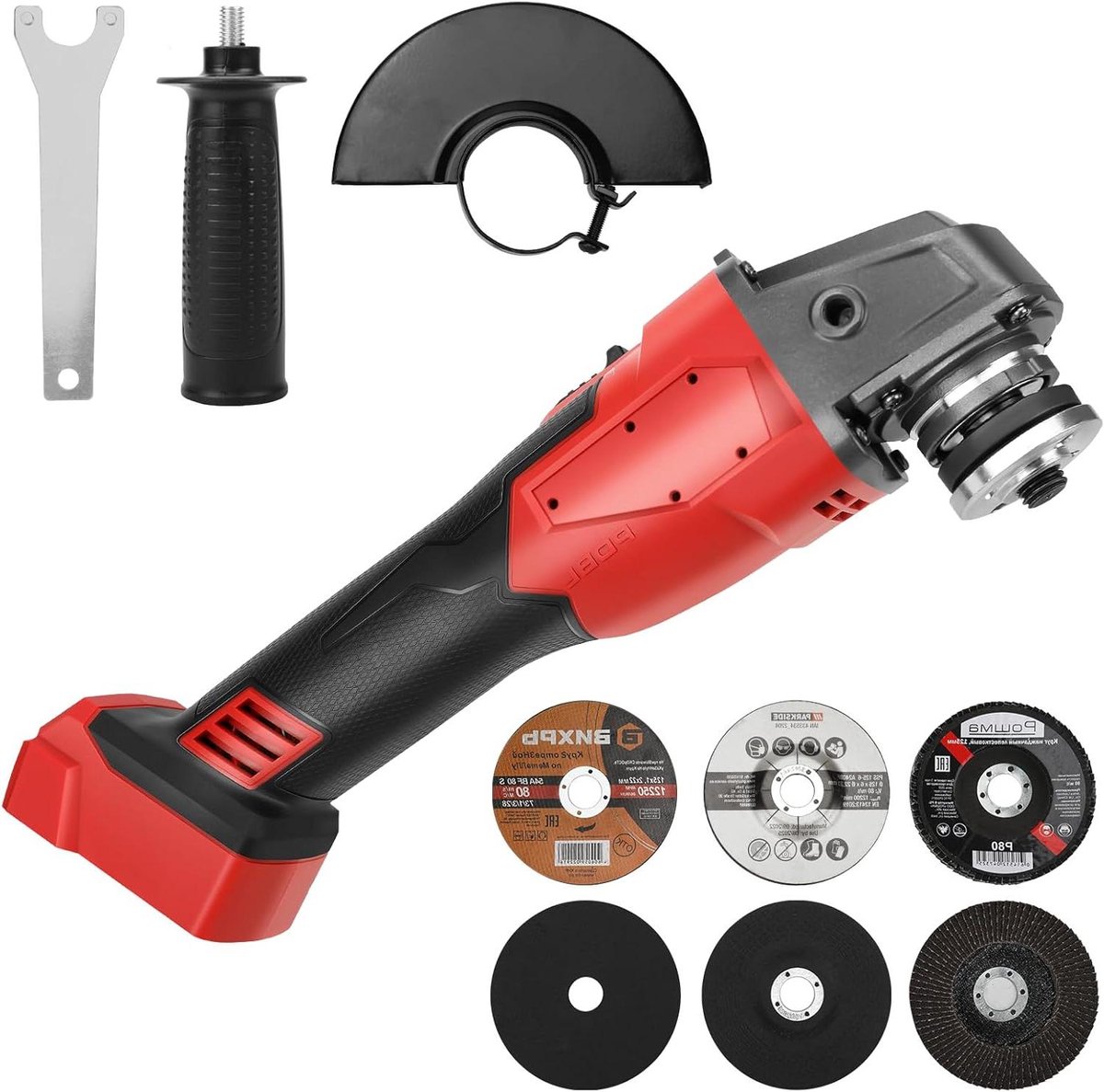 Draadloze Haakse Slijper - Accu Slijptol - Snijden en slijpen - Borstelloze motor - 125mm - Rood